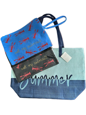Summer Beach Tote Bag with 2 Lobster Bikini Swim Wet Bags Price is Firm